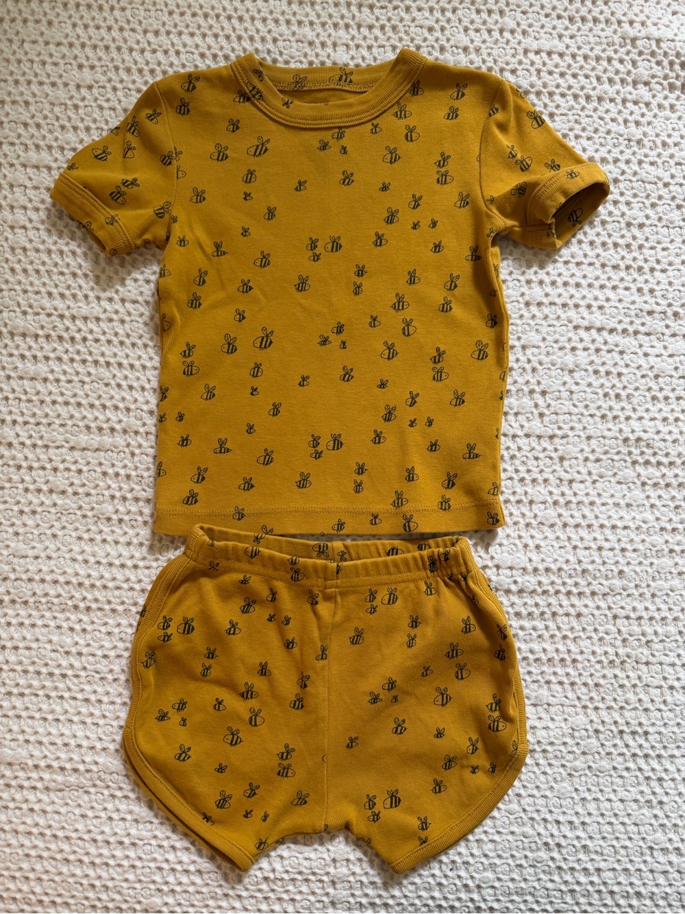 Kids Matching Set - Mustard Bee Print Short Sleeve Tee & Shorts